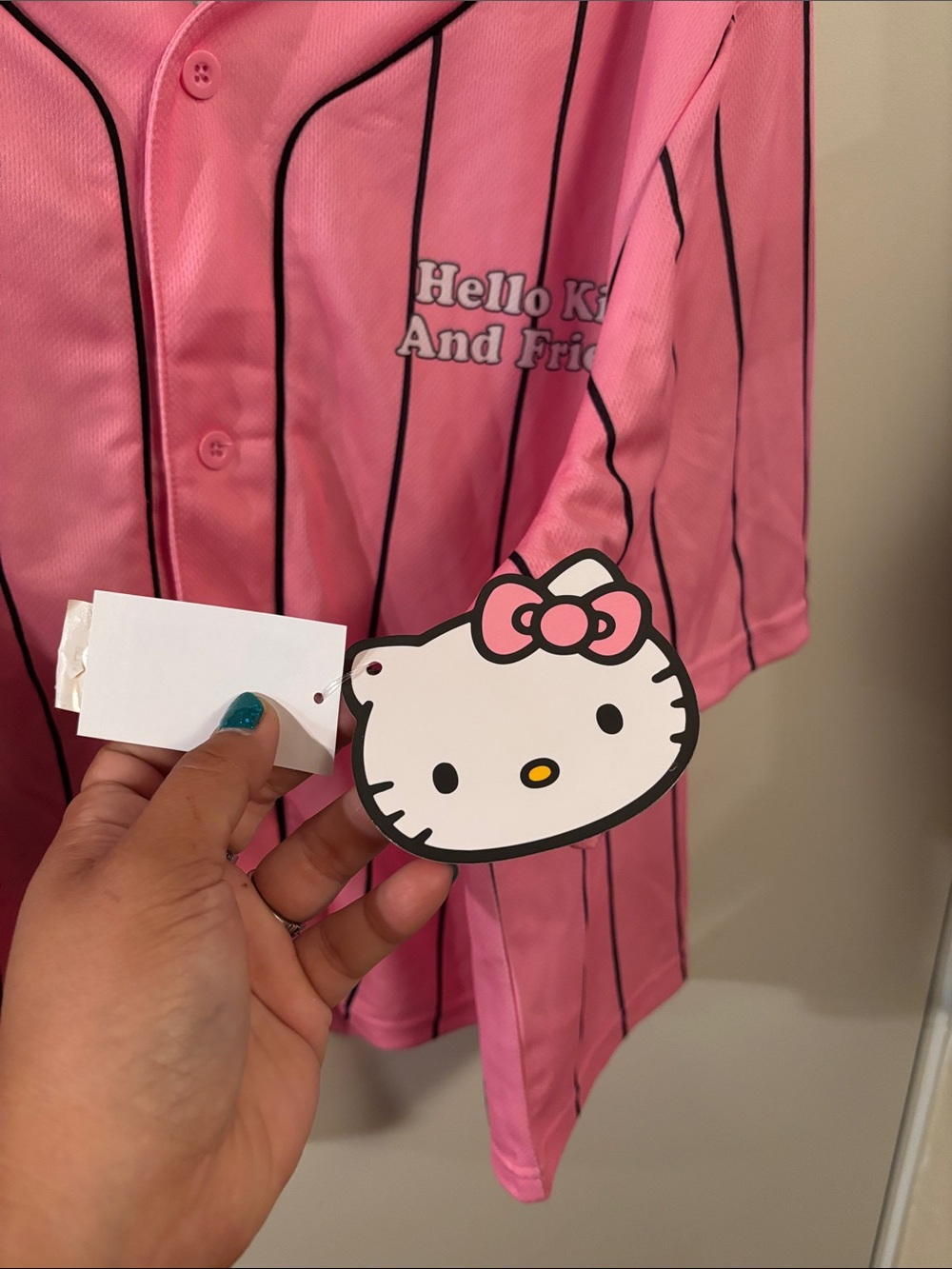 Hello Kitty Pink Pinstripe Baseball Button-Front Kids Top - Picture 2 of 4